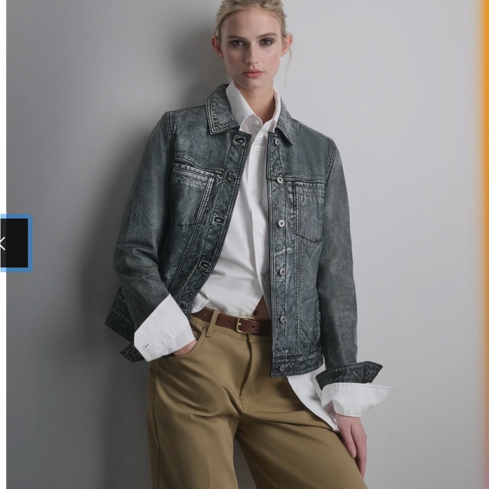 🆕 Wilsons Leather Addison Women’s Leather Denim Trucker Jacket Distressed Blue L - Picture 9 of 10